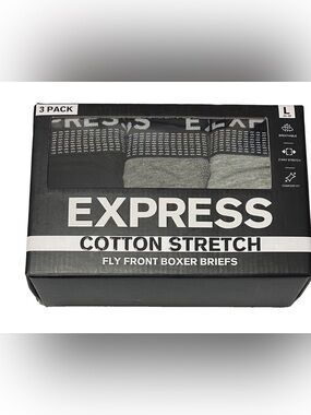 Express 3 Men's Cotton Stretch Fly Front Boxer Briefs Large (36-38) Gray/Black